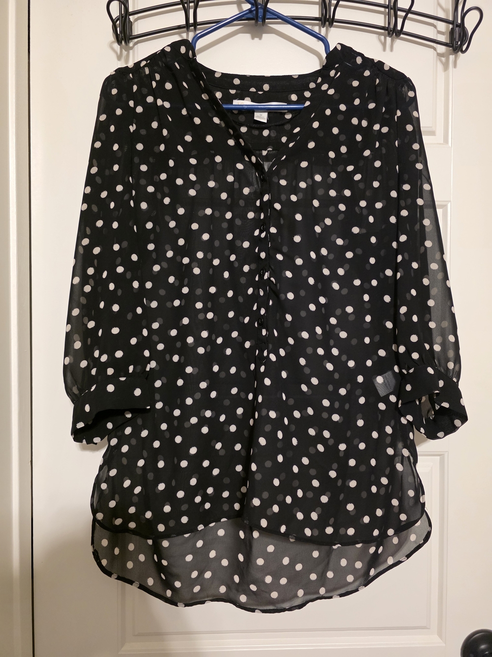 LC Lauren Conrad Sheer Black & Taupe Polka Dot Blouse